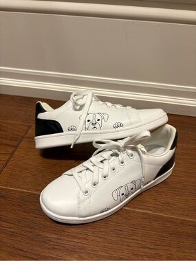 Ellen Degeneres White Sneakers with Black Heel Accent
